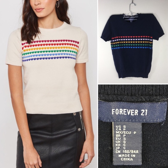 Forever 21 Sweaters - Forever 21 navy blue rainbow heart sweater